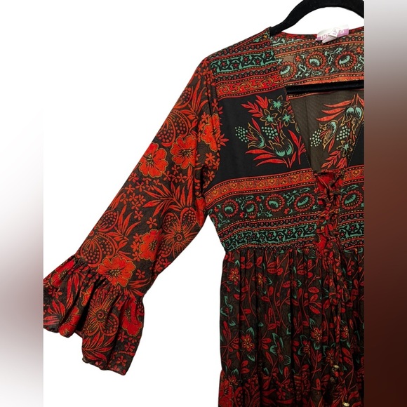 Anthropologie Boemo Boho Tiered Floral Dress Size Large Petite - Picture 7 of 9